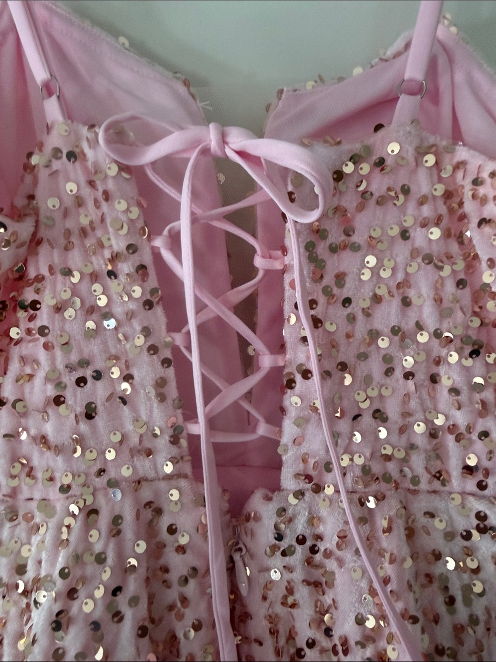 Pink Sequin Lace-Up Kids Dress